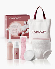 Momcozy kit postparto frontal mostrando todos los elementos, comodidad inmediata