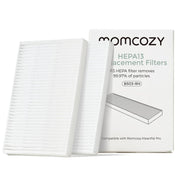 Momcozy vista frontal del empaque con dos filtros, claridad y confianza