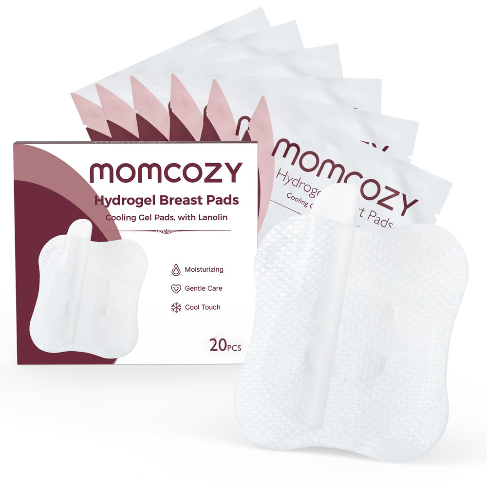 Momcozy empaque frontal mostrando 20 parches para alivio refrescante