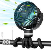Momcozy front view showing compact stroller fan for portable cooling