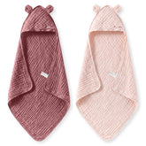 Momcozy toalla con capucha rosa vista frontal, abrigo cómodo
