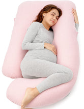 Momcozy U-shaped pillow front view showing full-body support and improved sleep