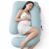 Momcozy front view of U-shaped pillow showing full-body support benefits