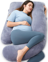 Momcozy U-shaped pillow front view showing full-body support and comfort