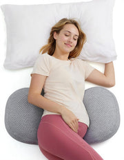 Momcozy front view of W-shaped pillow showing full-body support benefits