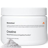 Momentous jar front view showcasing unflavored creatine and clean packaging benefit
