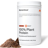 Momentous envase frontal mostrando el producto y sabor chocolate, confianza en pureza