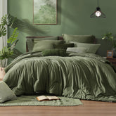 Monbix vista frontal del juego de cama queen con aspecto acogedor