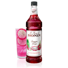 Monin jarabe Dragon Fruit botella frontal con color vibrante y atractivo visual