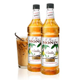Monin vanilla front bottle showing label and volume, brand clarity and premium look