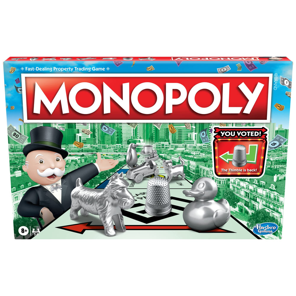 Monopoly caja frontal mostrando contenido y lista, ideal para regalar