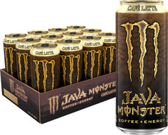Monster Java Café Latte vista frontal en lata, conveniencia lista para beber