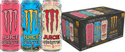 Monster Juice variety pack front packaging showing three tropical cans and convenience