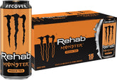 Monster Rehab front can showing peach tea branding and can design benefit quick recognition