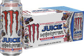 Monster strawberry lemonade front can showing branding and flavor, quick energy boost