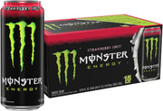 Monster Strawberry Shot front packaging showing 16 oz can and strawberry flavor benefit