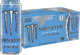 Monster Ultra Blue front can showing branding and crisp blue raspberry flavor benefit