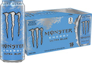 Monster Ultra Blue front can showing branding and crisp blue raspberry flavor benefit