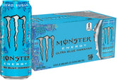 Monster Ultra Blue Hawaiian front can view showing vibrant label and easy-grip benefit