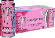 Monster Ultra Fantasy Ruby Red front can showing label and bright grapefruit appeal