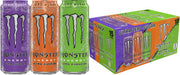 Monster Ultra front packaging showing three sugar-free flavor cans and variety benefit
