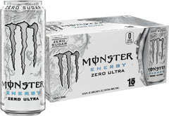 Monster Zero Ultra lata frontal mostrando el diseño blanco y beneficios refrescantes