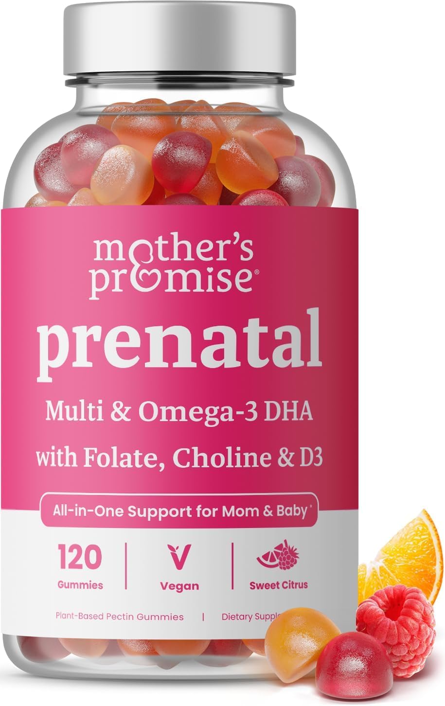 Mother's Promise envase frontal mostrando 120 gomitas y diseño claro
