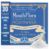 MouthFlora frente del envase con 30 sobres, presentación higiénica