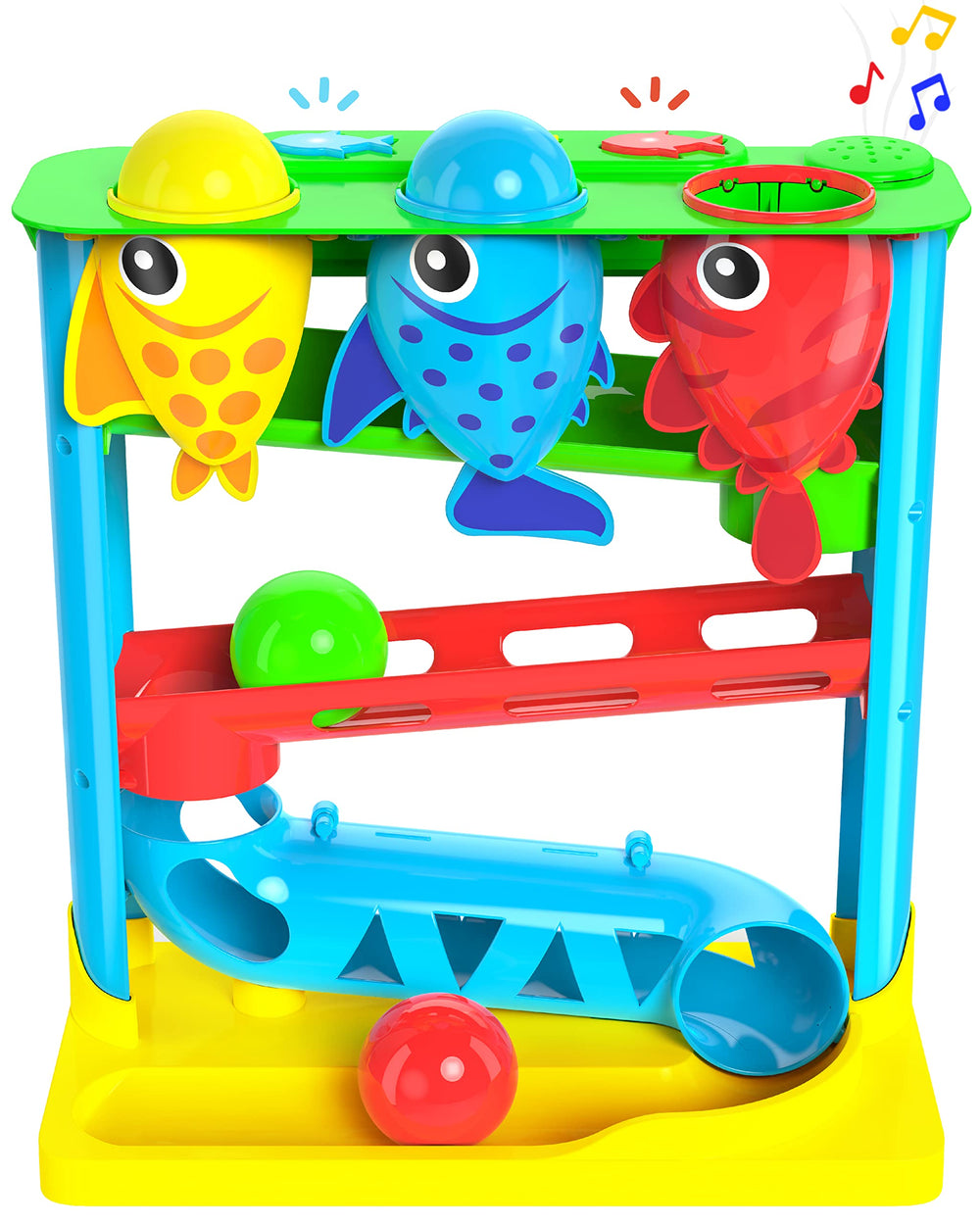 Move2Play front view showing colorful fish and buttons, encourages interactive play