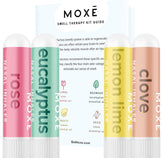 MOXE front packaging showing four essential oil inhalers for guided training benefits