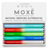 MOXE inhalador paquete frontal, beneficios portabilidad y frescor