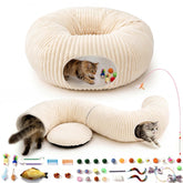 MOYMO front view of white tunnel bed showing entrance and mat, promotes playful exploration