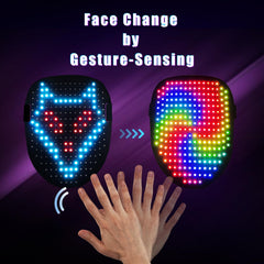 Mr.Pang mask worn by child dancing showing gesture control benefit