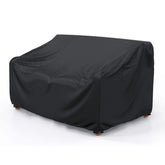 Mrrihand front view of the black patio sofa cover showing full fit and protection