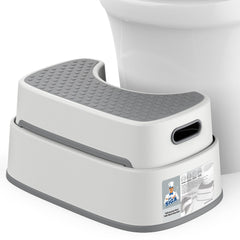 MR.SIGA front view of off-white and dark gray stool showing ergonomic shape and compact design