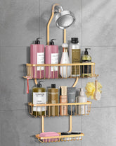 MSAICOE front view of over-showerhead caddy showing organized bottles benefit tidy storage