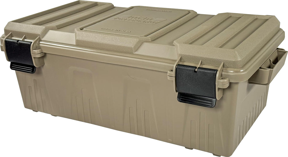MTM ACDC30 vista frontal de la caja Dark Earth con cierre seguro