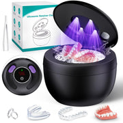 MUAYSY front view of black ultrasonic retainer cleaner showing compact design and convenience