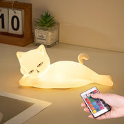 Mubarek gato acostado frontal mostrando diseño adorable y luz cálida