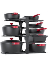MUDEELA front view of organizer showing tidy vertical pot storage and space saving