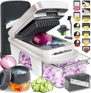 MUELLER HOME front view of mandoline showing all components and compact setup benefit