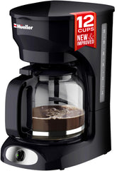MUELLER HOME front view showing compact coffee maker and benefits