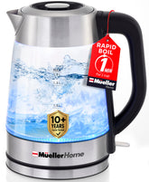 MUELLER HOME vista frontal del hervidor con luz LED y capacidad 1.8L