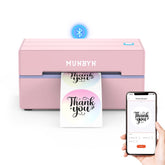 MUNBYN front view of compact shipping printer showing controls and port, saves workspace