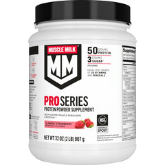 Muscle Milk envase frontal Slammin' Strawberry mostrando diseño y beneficio práctico