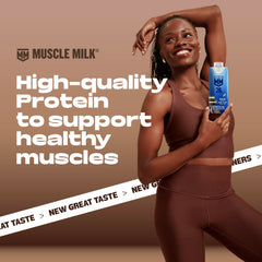 Muscle Milk etiqueta nutricional con proteína, calcio y vitaminas visibles