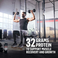 Muscle Milk polvo textura en primer plano, fácil disolución y mezcla homogénea