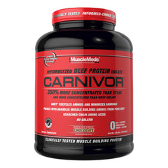 MuscleMeds CARNIVOR frente del empaque mostrando etiqueta y beneficio proteína pura