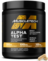 MuscleTech AlphaTest front packaging showing product and benefits