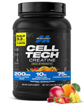 MuscleTech Cell‑Tech front tub showing product branding and weight benefit